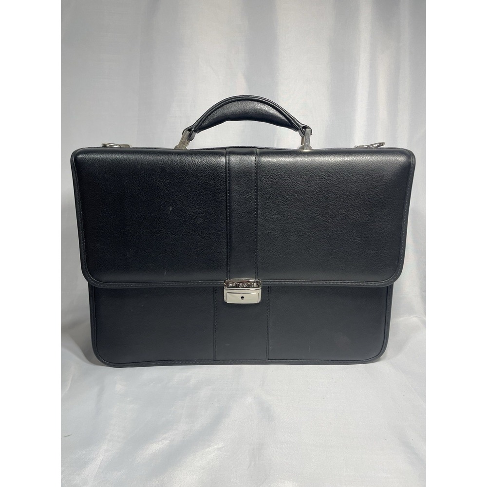Samsonite Classic Leather Toploader Laptop Black Briefcase Bag w/Shoulder Strap